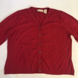 Apostrophe Cardigan Red 3/4 Sleeves Vintage Made in HK Acrylic Nylon Size Large
